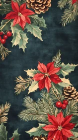 Joyful red poinsettias dance with pine on deep winter blue