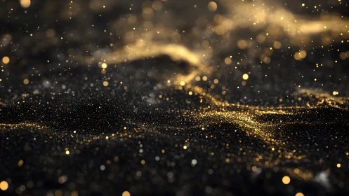 Shimmering Gold Dust Particles on Dark Background, Abstract Art.