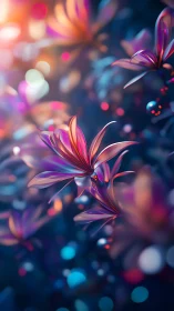 Luminescent Digital Flowers Against Bokeh Backdrop.