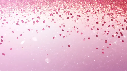 Rose glitter rainfall over dreamy blush horizon sky.