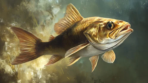 Hydrodynamic bass portrait with luminous scaled texturing.