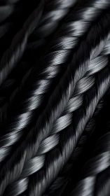 Braided metallic fiber ropes in dramatic macro close-up.