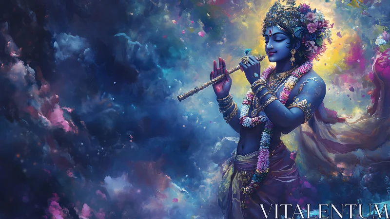 Celestial flute player bathes the cosmos in gentle color