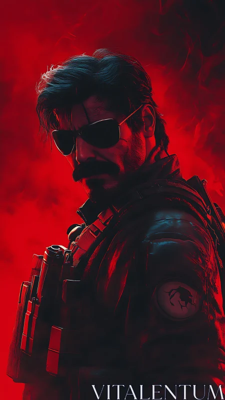 Crimson-scorched rogue sentinel staring through the smoke.