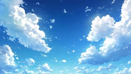 High-altitude cumulus cloudscape under saturated blue sky