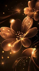 Luminescent floral filigree in golden digital painting composition.