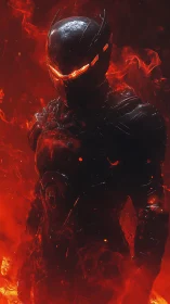 Ember-Helmed Sentinel Rises From a Furnace of Midnight Fire.