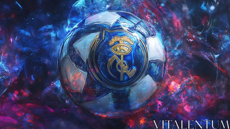 Highly polished football emblem rendered in luminous nebular energy