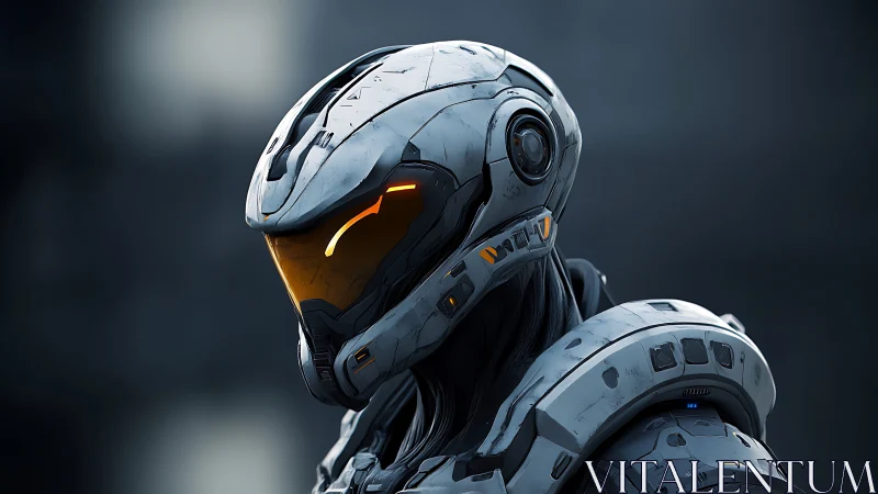 Quiet sentinel in sleek white armor watches distant horizons.