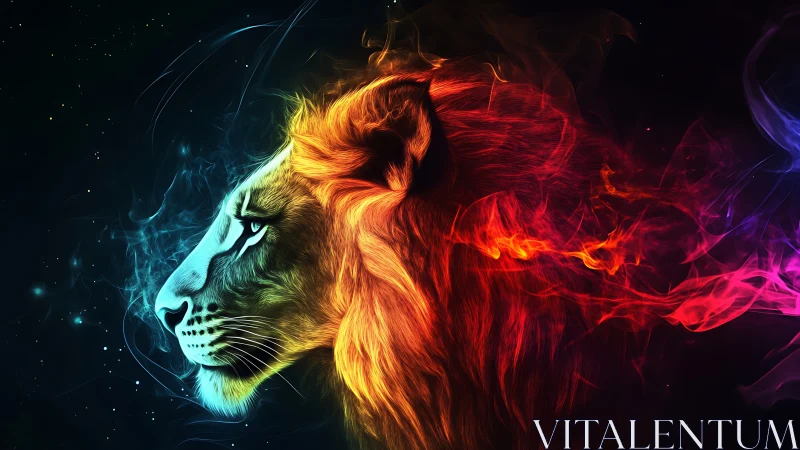 Lion's Majestic Profile in Ethereal Fire and Light.