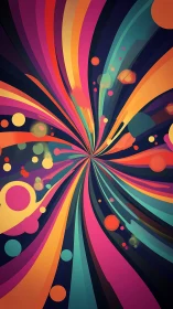 Radial burst of multicolored ribbons curves into vivid vortex