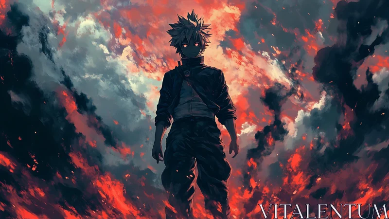 Shadowborn wanderer walks the embers between stormclouds