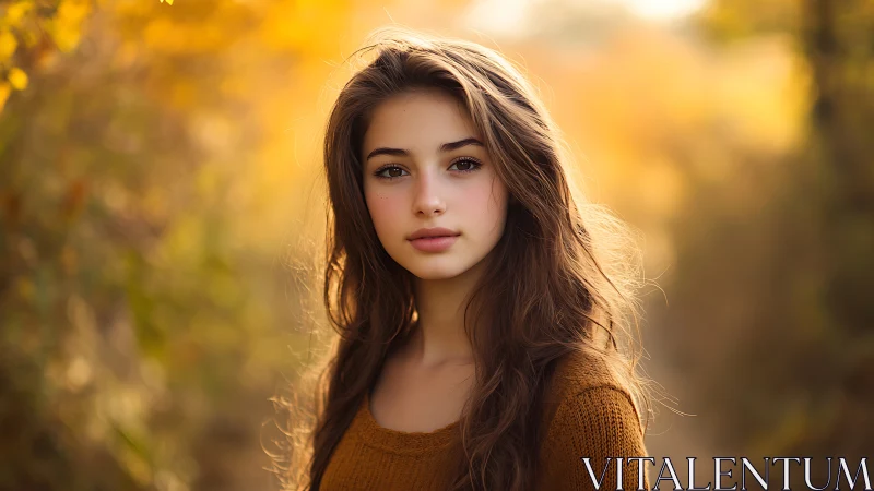 Young woman outdoors in soft autumn light portrait.