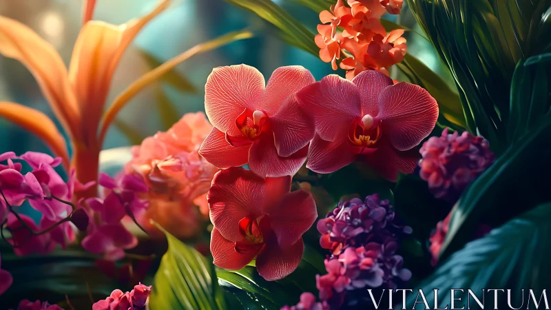 Red Phalaenopsis Orchids Display Intricate Petal Texture Structure