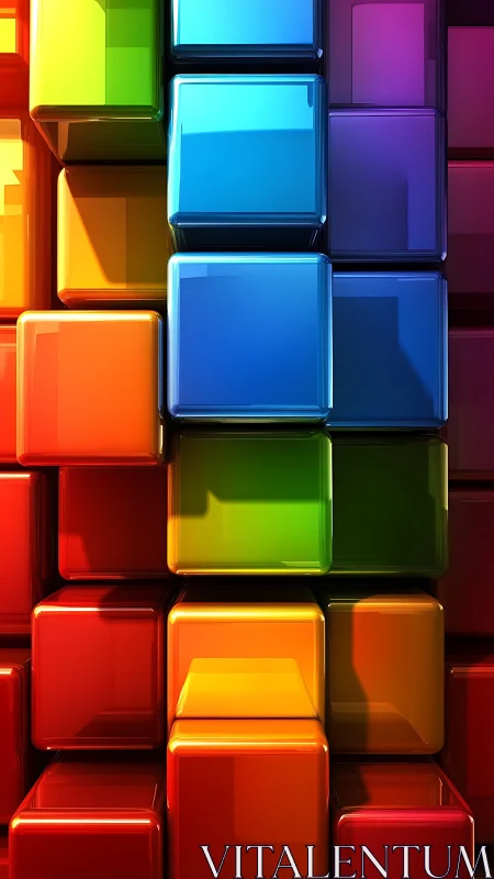 Chromatic cubic grid in layered 3D glossy relief design.