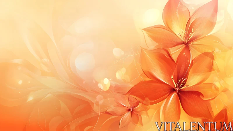 Digital painting of luminous orange florals in soft gradient field.