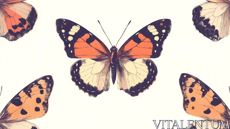Butterfly illustration repeats across pale minimal background