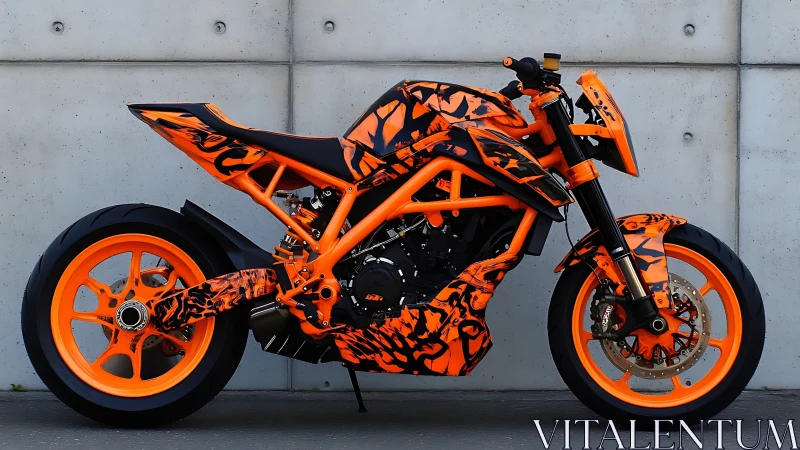 Blazing orange streetfighter motorcycle stands bold and ready