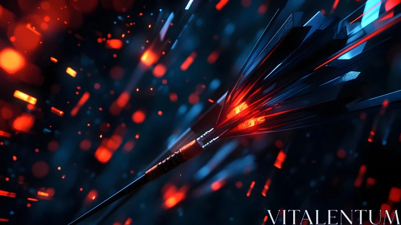 Futuristic Arrow in Motion with Neon Red and Blue Light Effects.