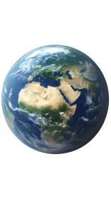 Detailed Earth globe rendering with Africa and Europe visible.