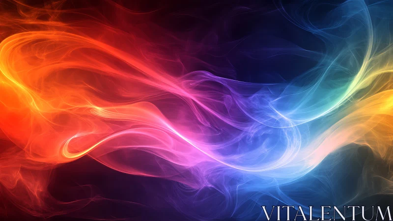 Flowing neon color waves swirl across a dark cosmic void.