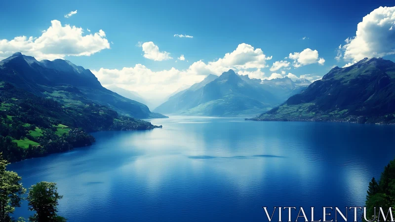 Panoramic alpine lake basin under high-atmosphere clarity.