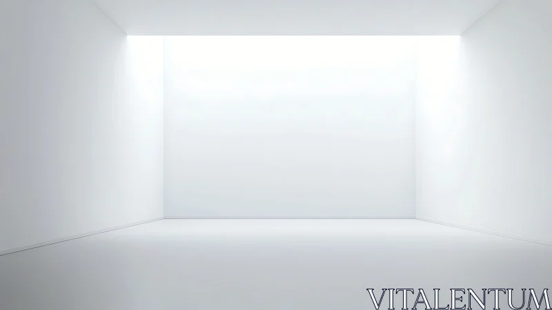 Minimalist white gallery room with soft ceiling light glow.