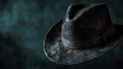 Textured dark fedora in low-key optical side lighting.