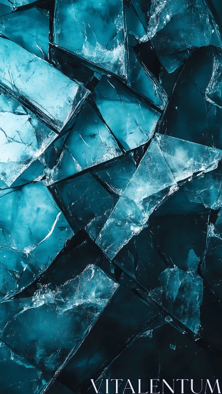Shattered blue glass shards forming sharp abstract pattern.