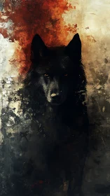 Dark wolf portrait with abstract textured background.