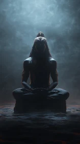Midnight yogi crowned in mist, guarding the quiet void.