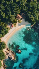 Tropical Island Resort Nestled Between Dense Jungle Coastline