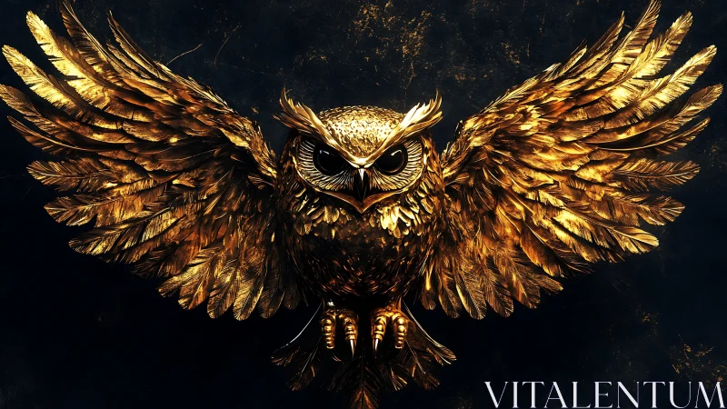 Majestic Golden Owl in Flight, Dramatic Digital Art Illustration.