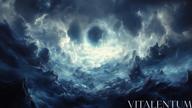 Turbulent astral vortex over crystalline abyssal seascape.