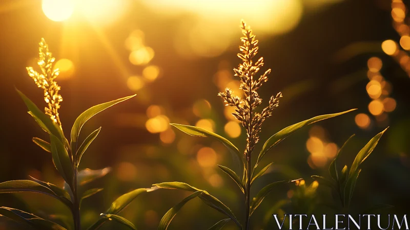 Golden meadow glow with sunlit wild grasses at dusk.