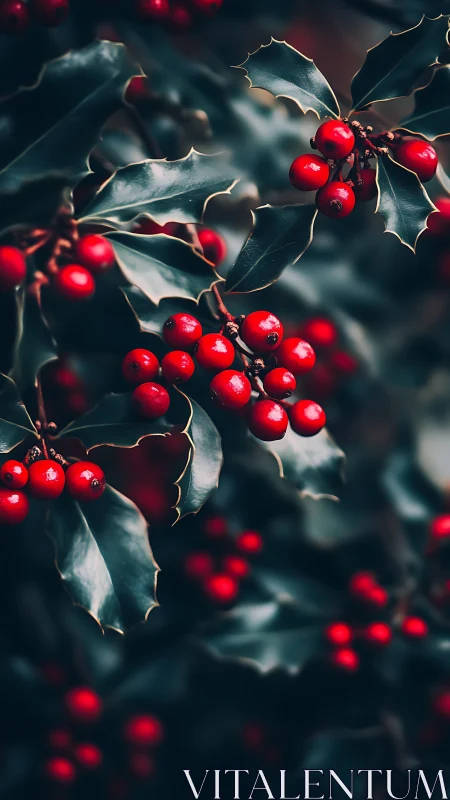 Winter holly berries in rich red against deep foliage.