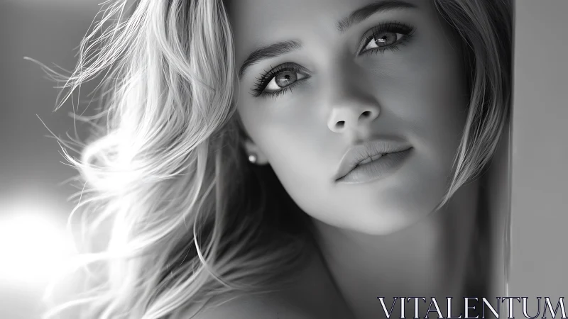 Monochrome close-up portrait with controlled shallow depth of field.