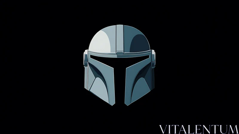 Mandalorian-style helmet icon with sharp cel-shaded steel