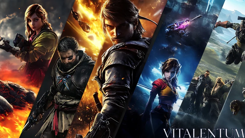 Cinematic sci fi warriors in split-panel battle collage.