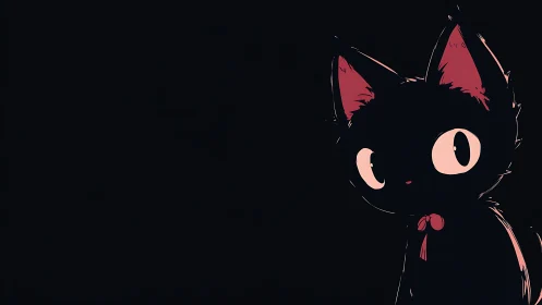 Black cartoon cat silhouette on dark background, right side.