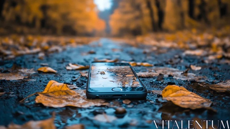 Smartphone Lost on Autumn Path.
