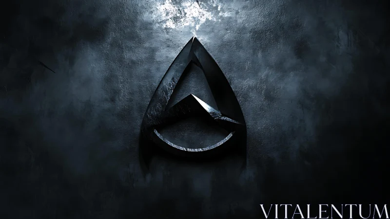 Dark Metallic Emblem on Textured Wall in Dramatic Lighting.