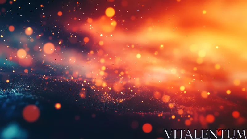 Orange light particles float over dark abstract surface