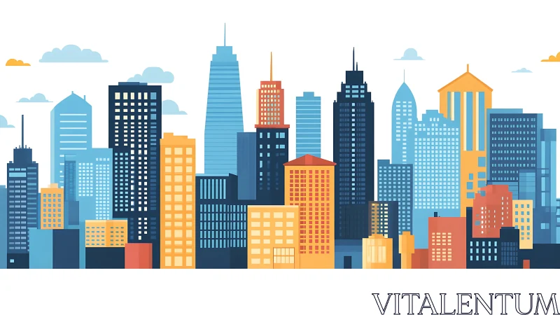 Bright city skyline where cozy color blocks meet daylight.