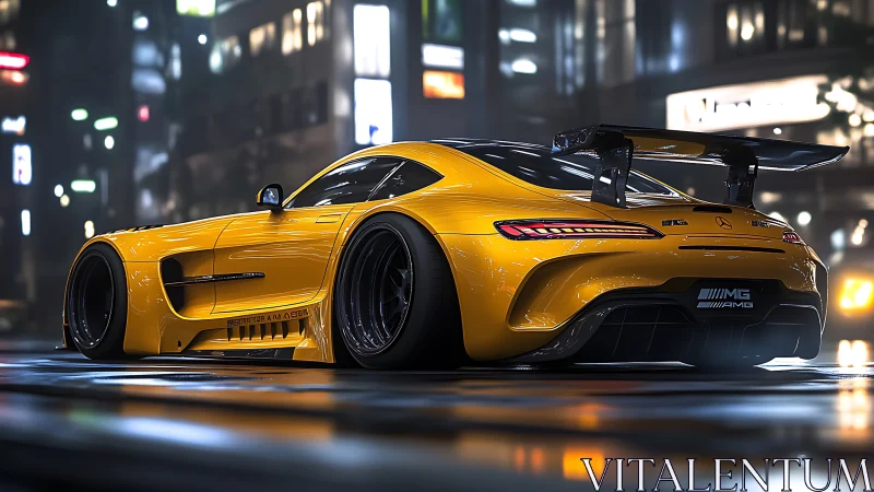 Midnight city slicker slips through neon with golden thunder