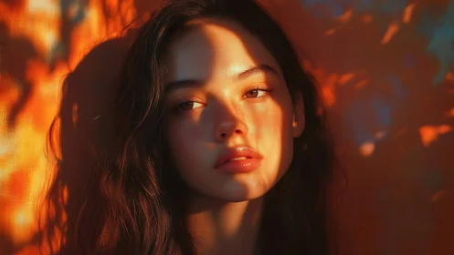 Sunlit portrait shows soft shadows across serene young face