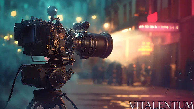 Cinematic street sentinel locks focus on neon night magic