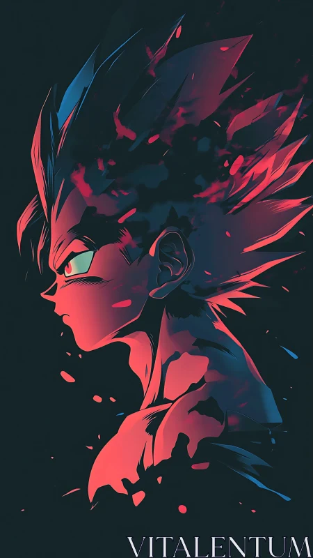 Saiyan warrior profile ignites with neon red energy
