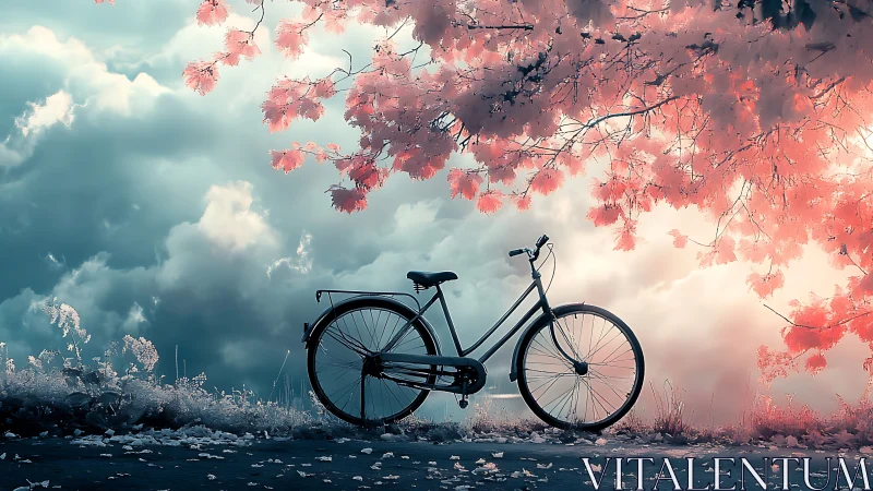 Bicycle Beneath Flowering Maples: Dreamscape Composition.