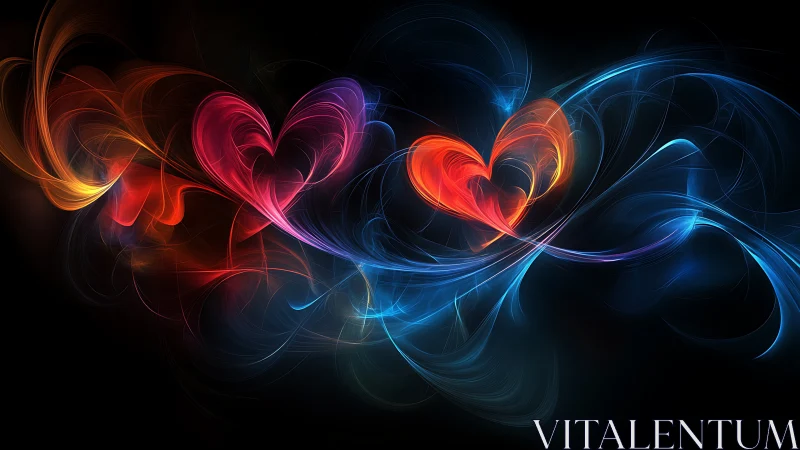 Neon Glowing Hearts with Blue Swirls.